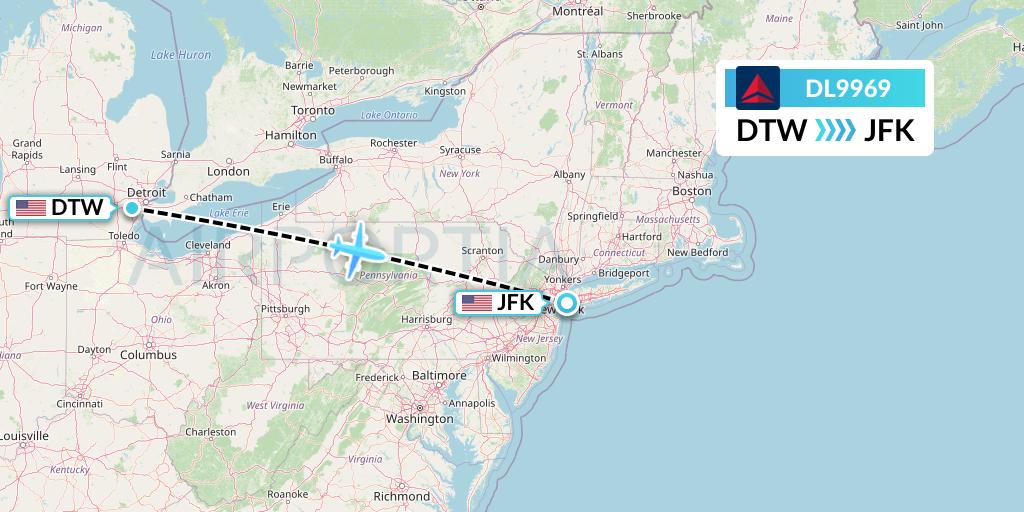 DL9969 Delta Air Lines Flight Map: Detroit to New York