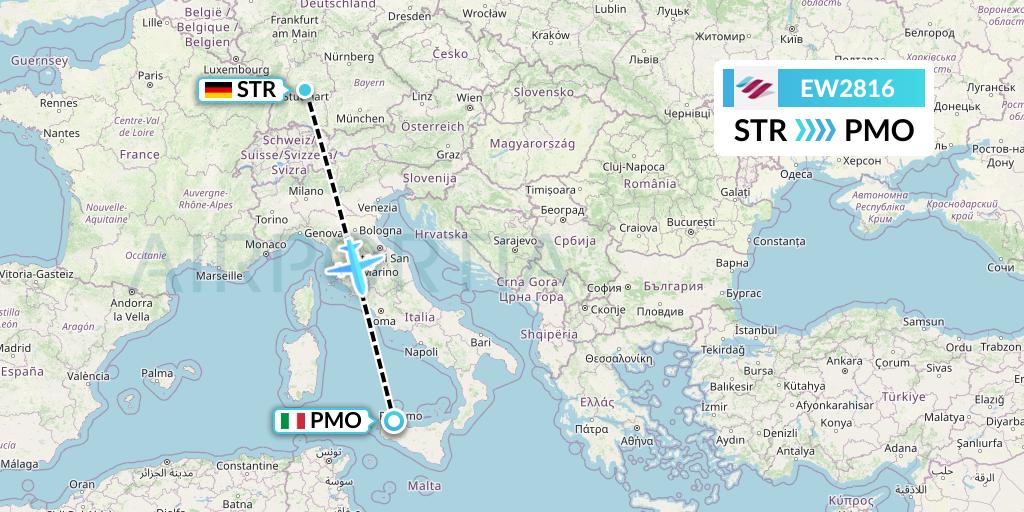 EW2816 Eurowings Flight Map: Stuttgart to Palermo