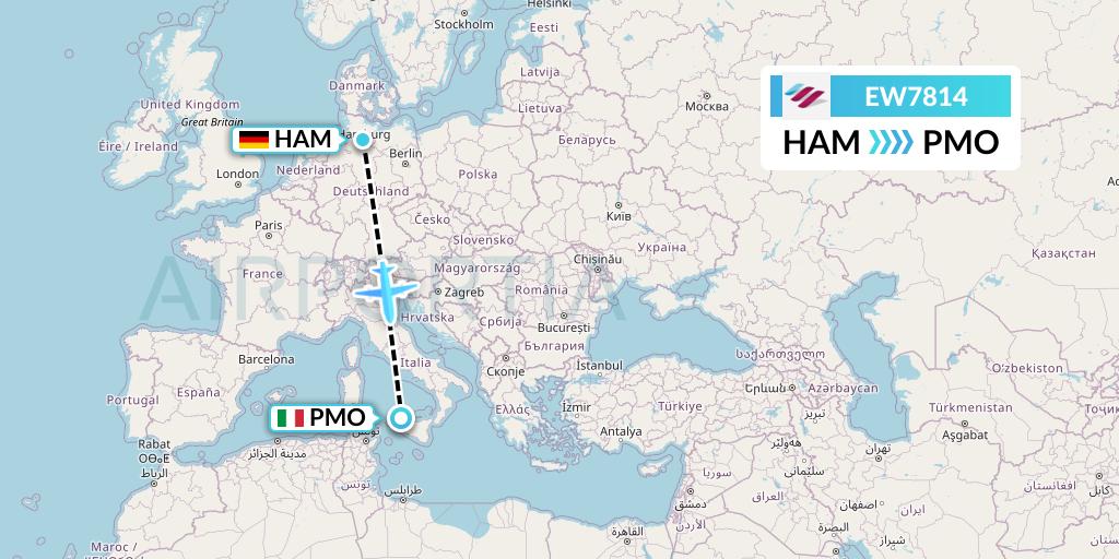 EW7814 Eurowings Flight Map: Hamburg to Palermo