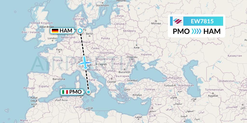 EW7815 Eurowings Flight Map: Palermo to Hamburg