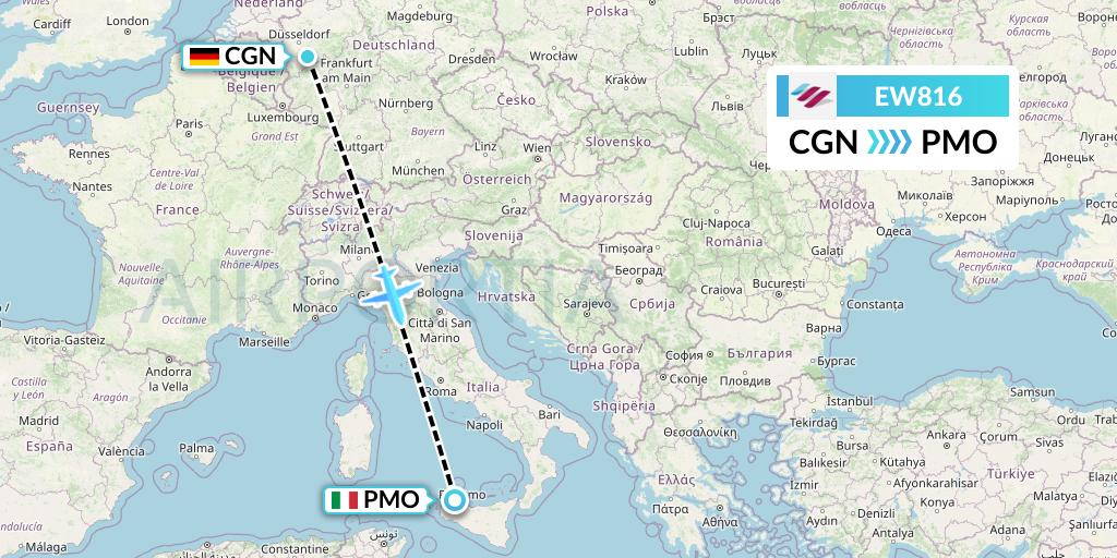 EW816 Eurowings Flight Map: Cologne to Palermo