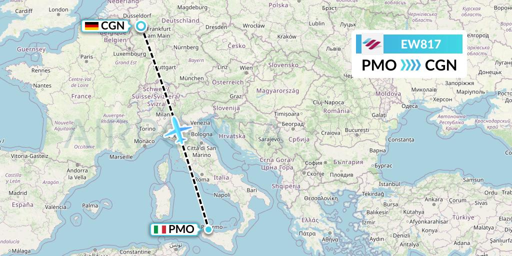 EW817 Eurowings Flight Map: Palermo to Cologne