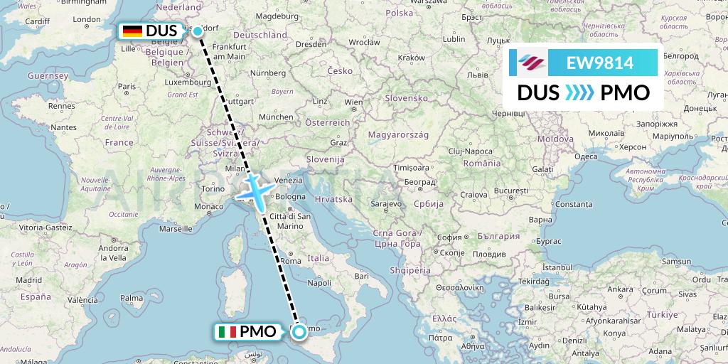EW9814 Eurowings Flight Map: Dusseldorf to Palermo
