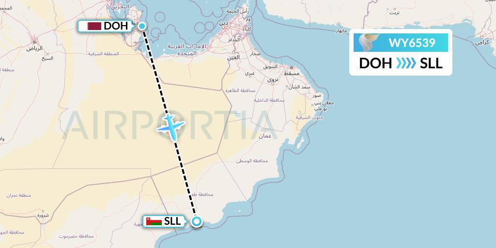 WY6539 Oman Air Flight Map: Doha to Salalah