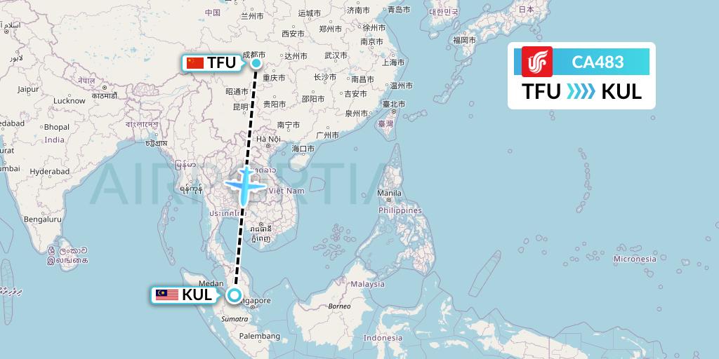 CA483 Air China Flight Map: Chengdu to Kuala Lumpur