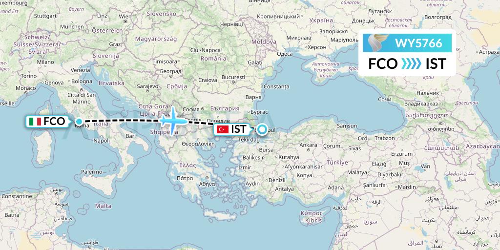 WY5766 Oman Air Flight Map: Rome to Istanbul
