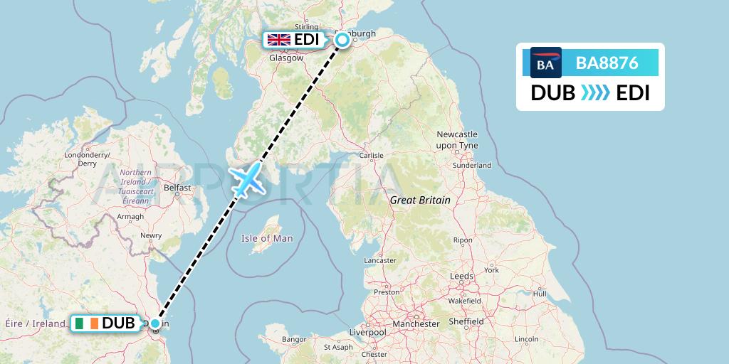 BA8876 British Airways Flight Map: Dublin to Edinburgh