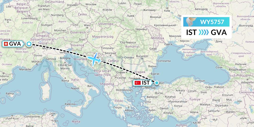 WY5757 Oman Air Flight Map: Istanbul to Geneva