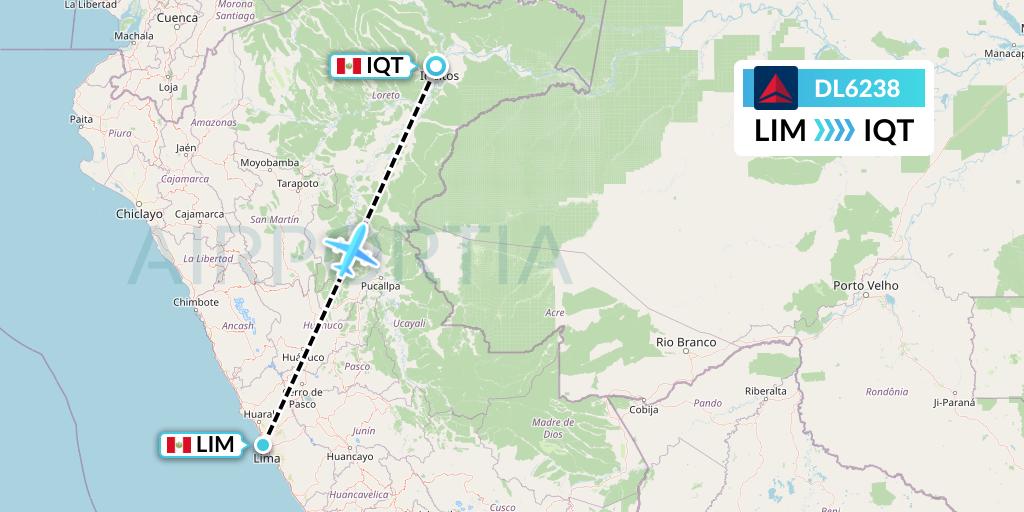 DL6238 Delta Air Lines Flight Map: Lima to Iquitos