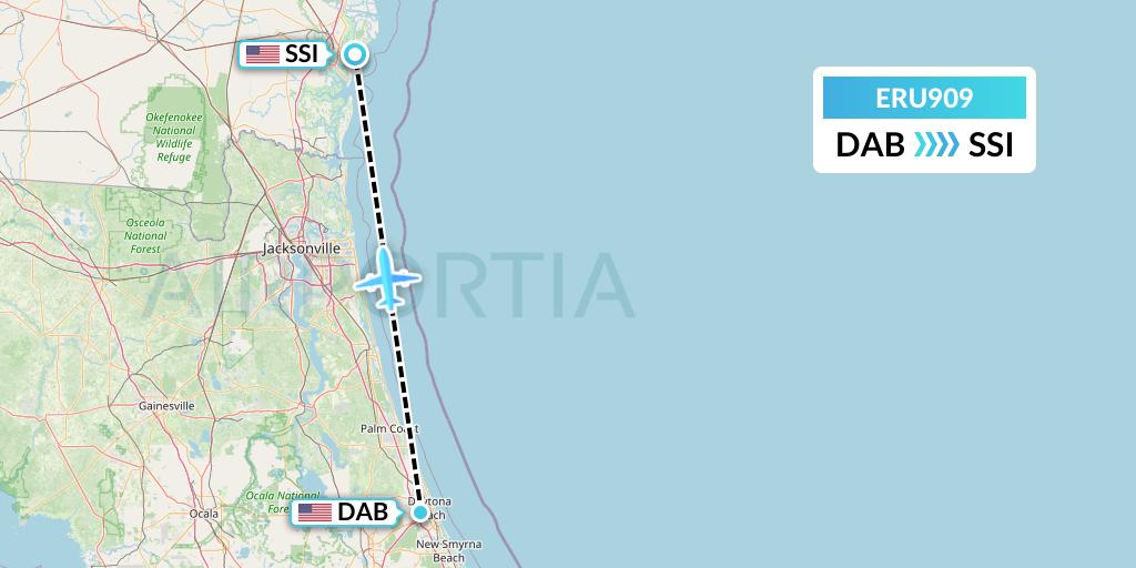 ERU909 Embry-riddle Aeronautical University Flight Map: Daytona Beach to Brunswick