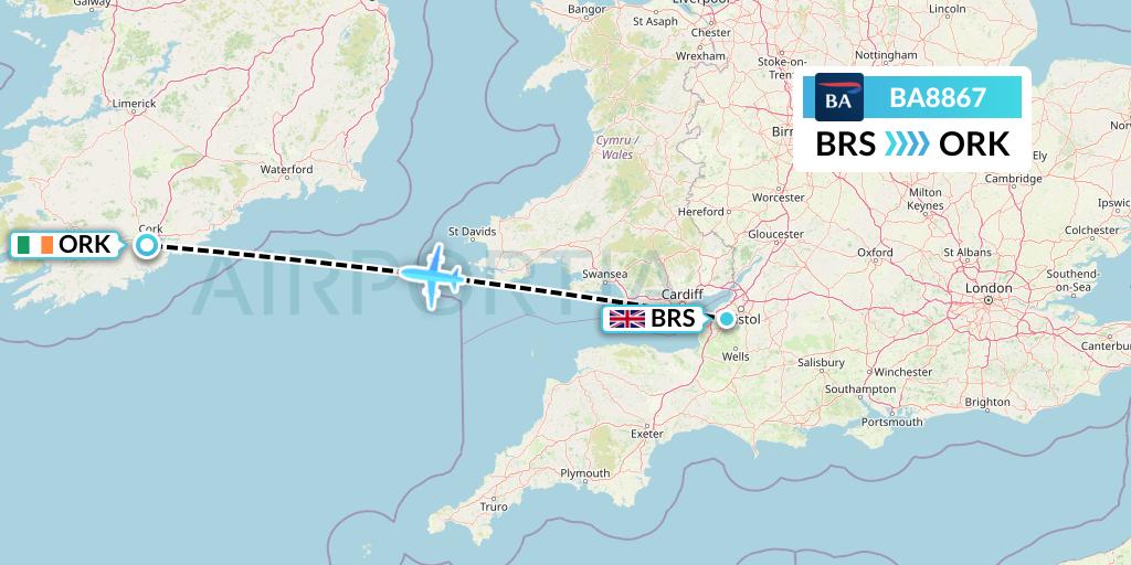 BA8867 British Airways Flight Map: Bristol to Cork