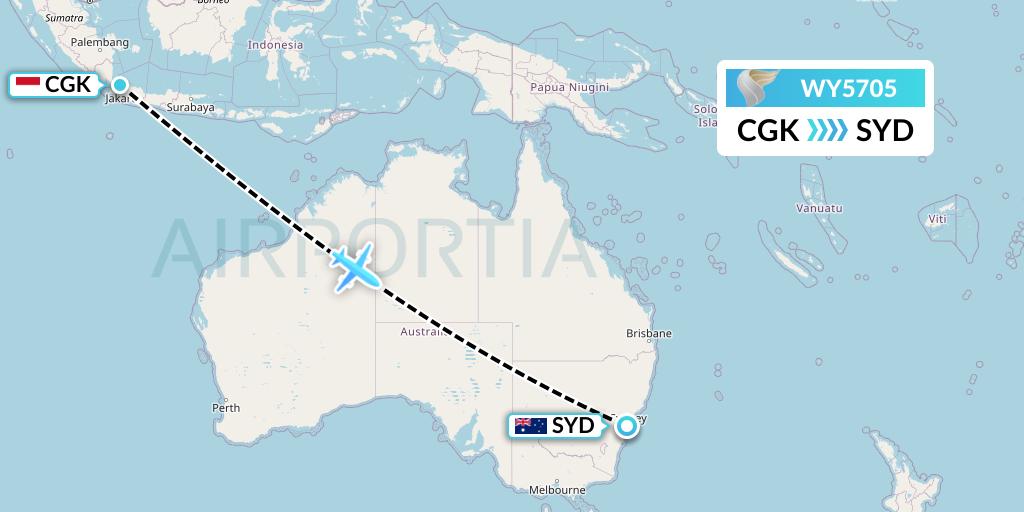 WY5705 Oman Air Flight Map: Jakarta to Sydney