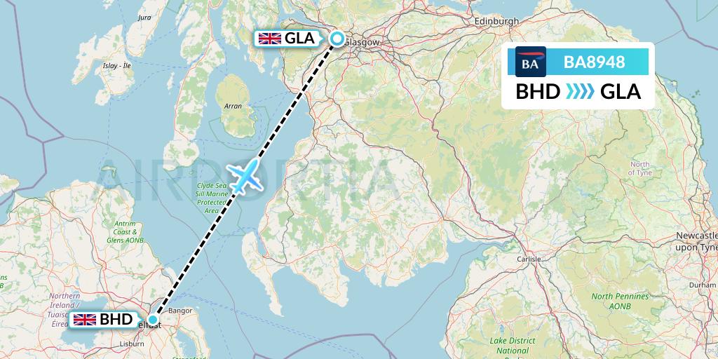 BA8948 British Airways Flight Map: Belfast to Glasgow