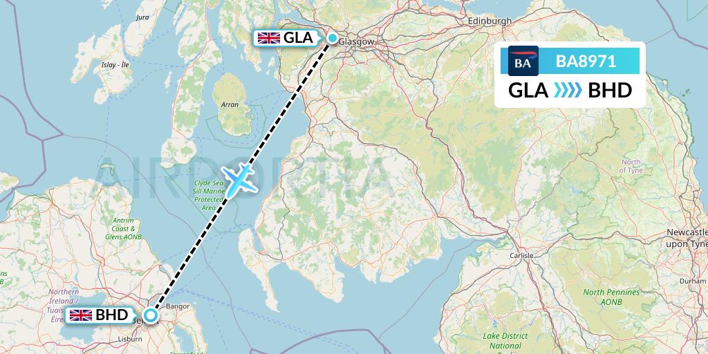 BA8971 British Airways Flight Map: Glasgow to Belfast