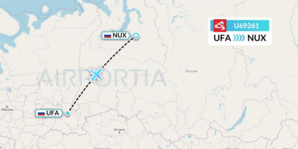 U69261 Ural Airlines Flight Map: Ufa to Novy Urengoy