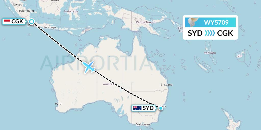WY5709 Oman Air Flight Map: Sydney to Jakarta