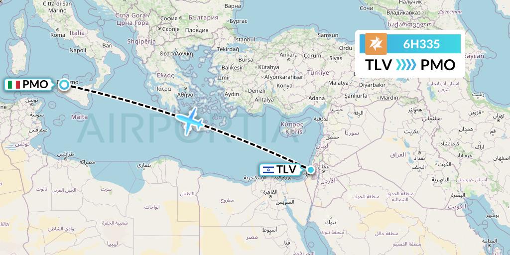 6H335 Israir Airlines Flight Map: Tel Aviv to Palermo