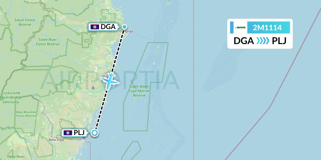 2M1114 Maya Island Air Flight Map: Dangriga to Placencia