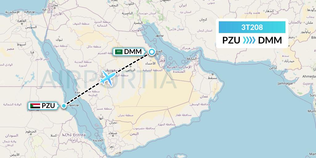 3T208 Tarco Airlines Flight Map: Port Sudan to Dammam