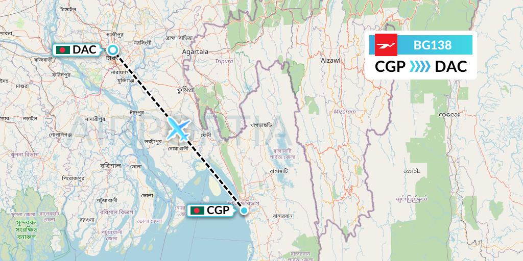 BG138 Biman Bangladesh Airlines Flight Map: Chittagong to Dhaka