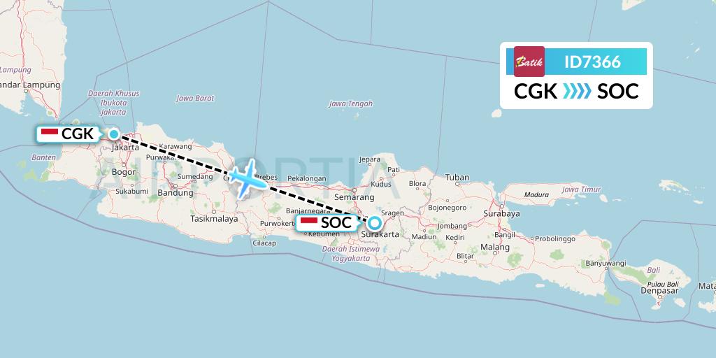 ID7366 Batik Air Flight Map: Jakarta to Surakarta