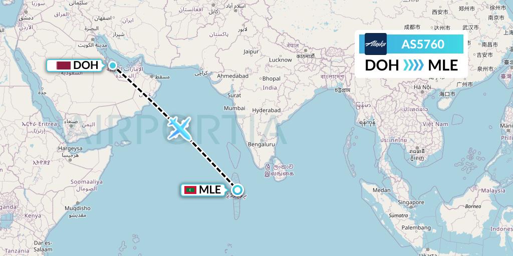 AS5760 Alaska Airlines Flight Map: Doha to Male