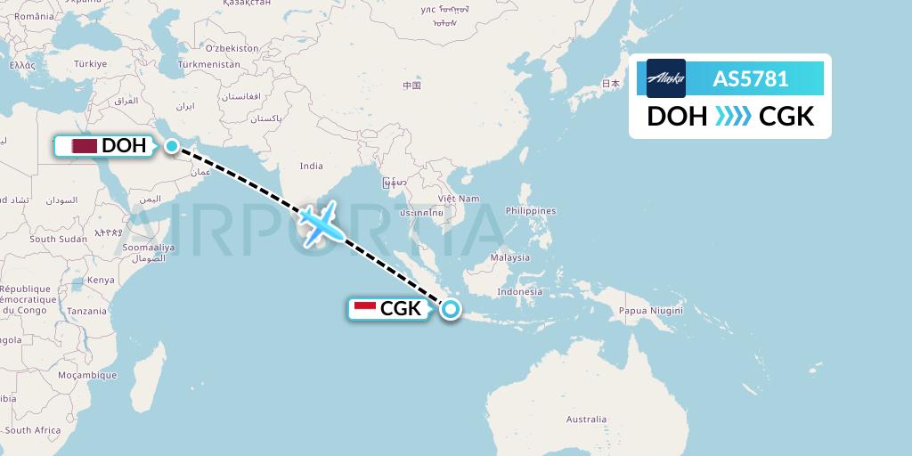 AS5781 Alaska Airlines Flight Map: Doha to Jakarta