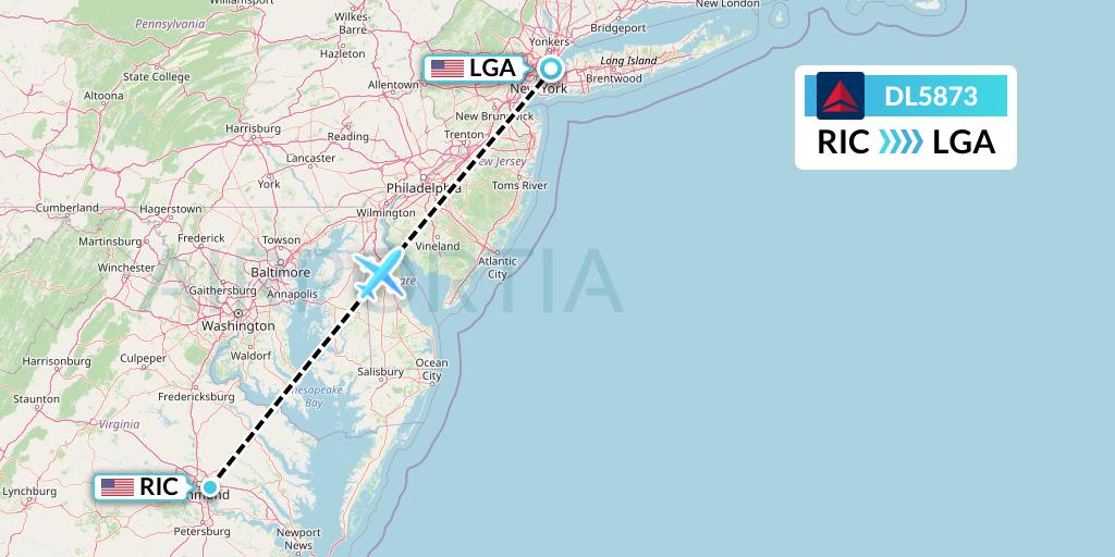 DL5873 Delta Air Lines Flight Map: Richmond to New York