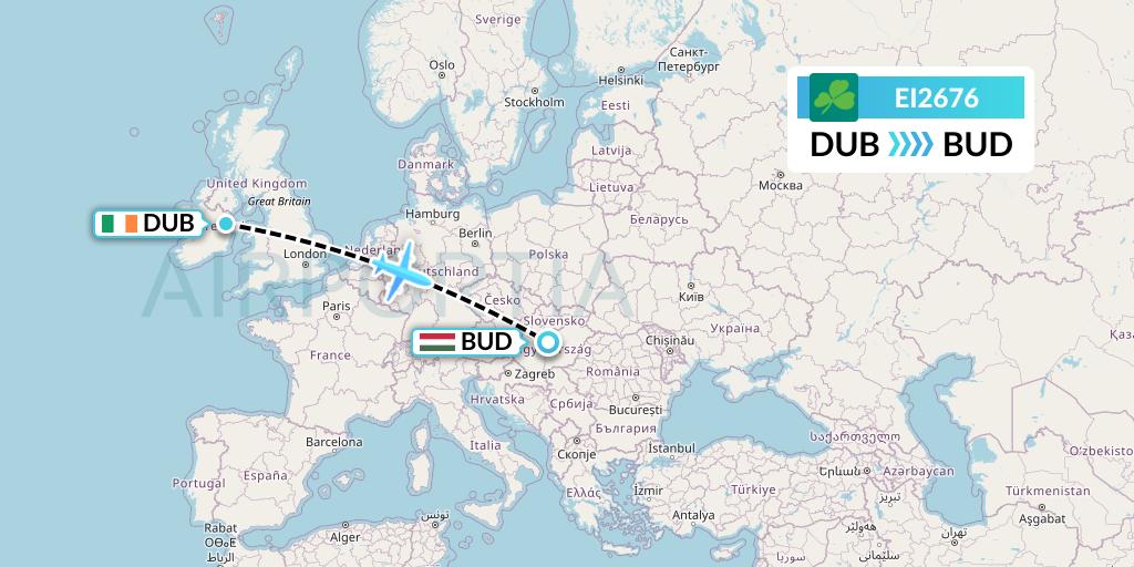 EI2676 Aer Lingus Flight Map: Dublin to Budapest