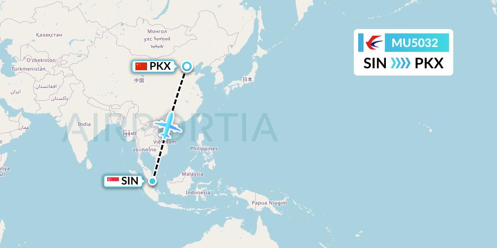 MU5032 China Eastern Airlines Flight Map: Singapore to Beijing