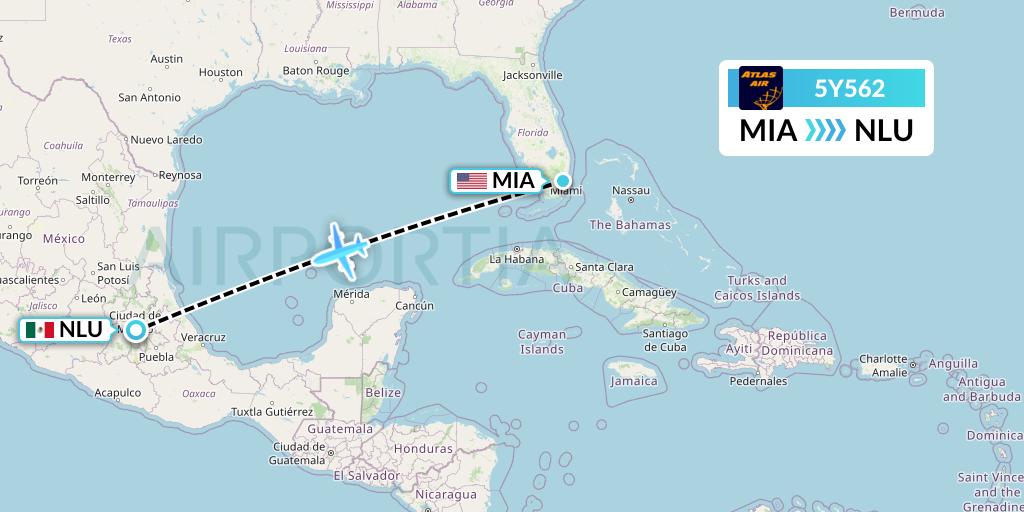 5Y562 Atlas Air Flight Map: Miami to Reyes Acozac
