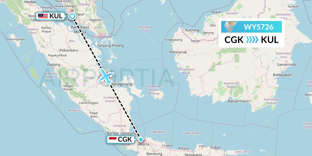 WY5726 Oman Air Flight Map: Jakarta to Kuala Lumpur