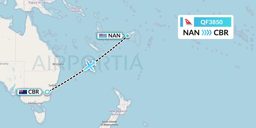 QF3850 Qantas Flight Map: Nadi to Canberra