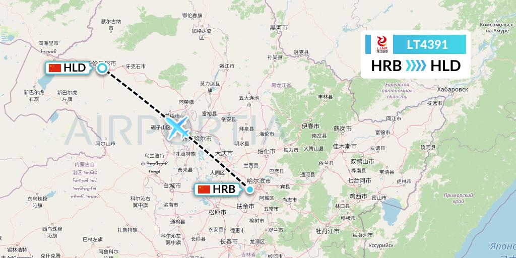 LT4391 LongJiang Airlines Flight Map: Harbin to Hailar