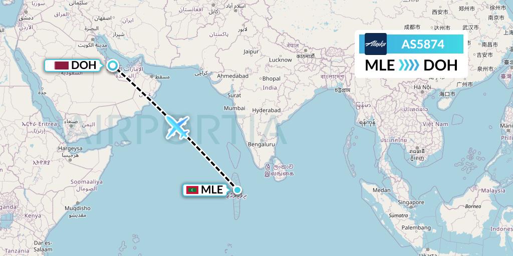 AS5874 Alaska Airlines Flight Map: Male to Doha