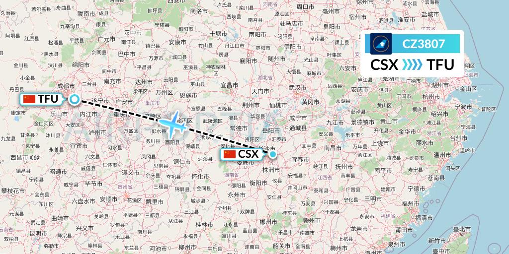 CZ3807 China Southern Airlines Flight Map: Changsha to Chengdu