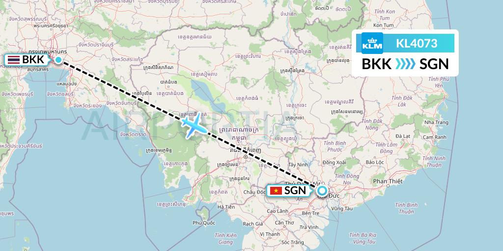 KL4073 KLM Flight Map: Bangkok to Ho Chi Minh City