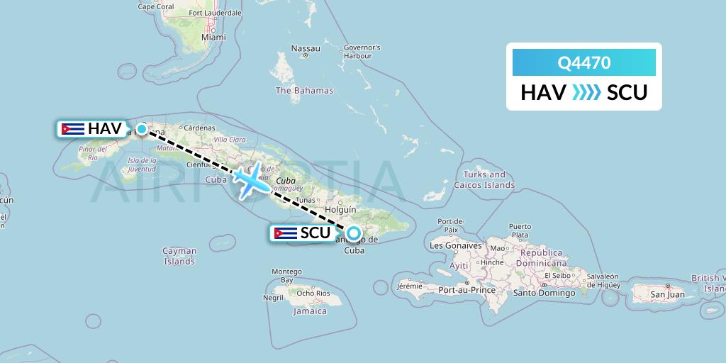 Q4470 Euroairlines Flight Map: Havana to Santiago de Cuba