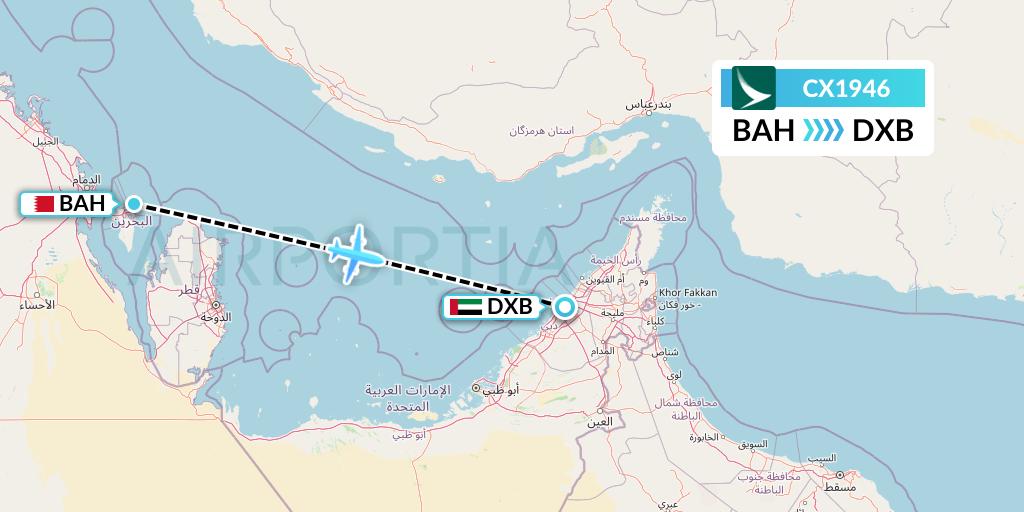 CX1946 Cathay Pacific Flight Map: Bahrain to Dubai