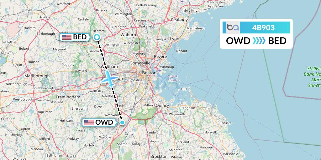 4B903 Boutique Air Flight Map: Norwood to Bedford