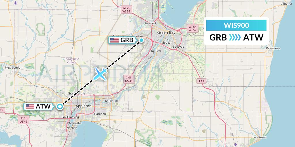 WIS900 Paccair Flight Map: Green Bay to Appleton