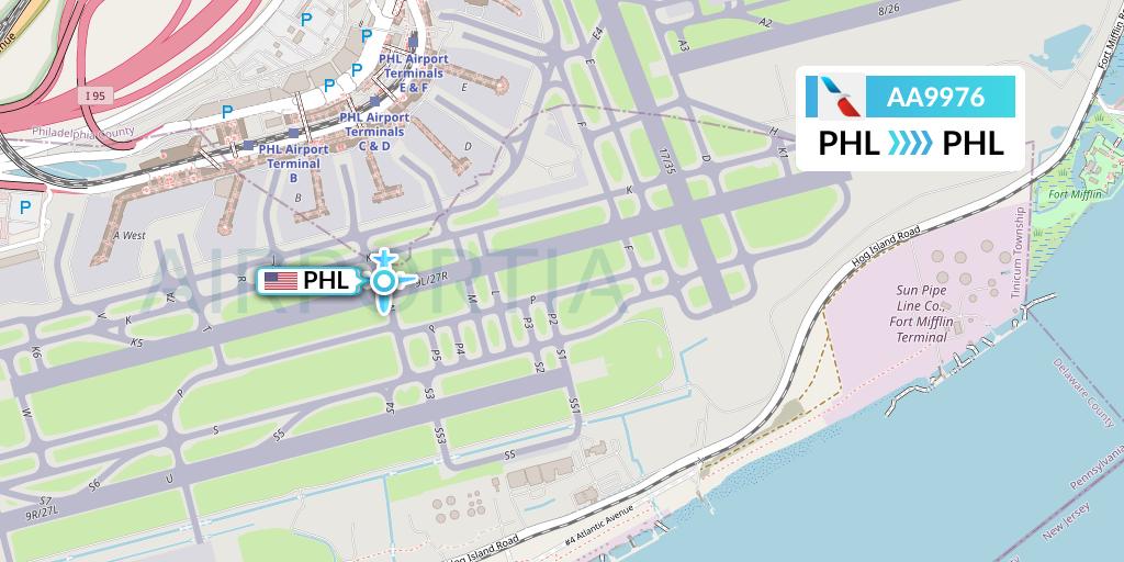 AA9976 American Airlines Flight Map: Philadelphia to Philadelphia