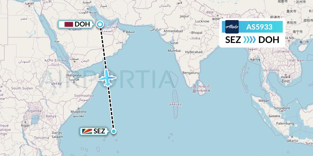AS5933 Alaska Airlines Flight Map: Victoria to Doha