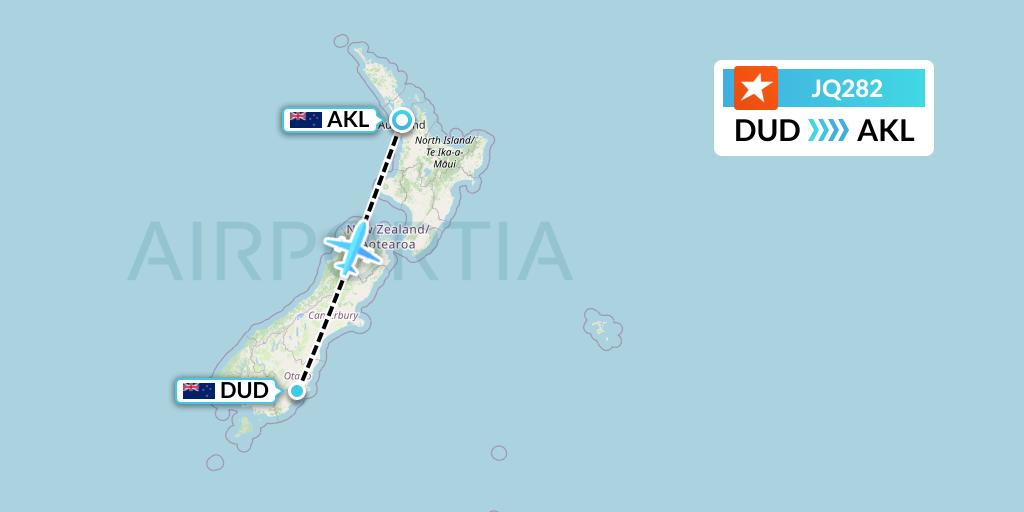 JQ282 Jetstar Airways Flight Map: Dunedin to Auckland