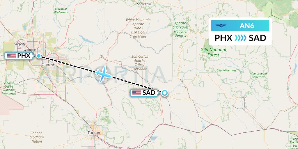 AN6 Advanced Air Flight Map: Phoenix to Safford