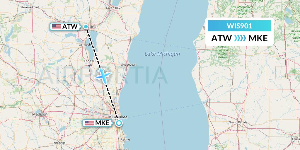 WIS901 Paccair Flight Map: Appleton to Milwaukee