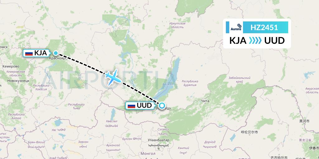 HZ2451 Aurora Flight Map: Krasnoyarsk to Ulan-Ude