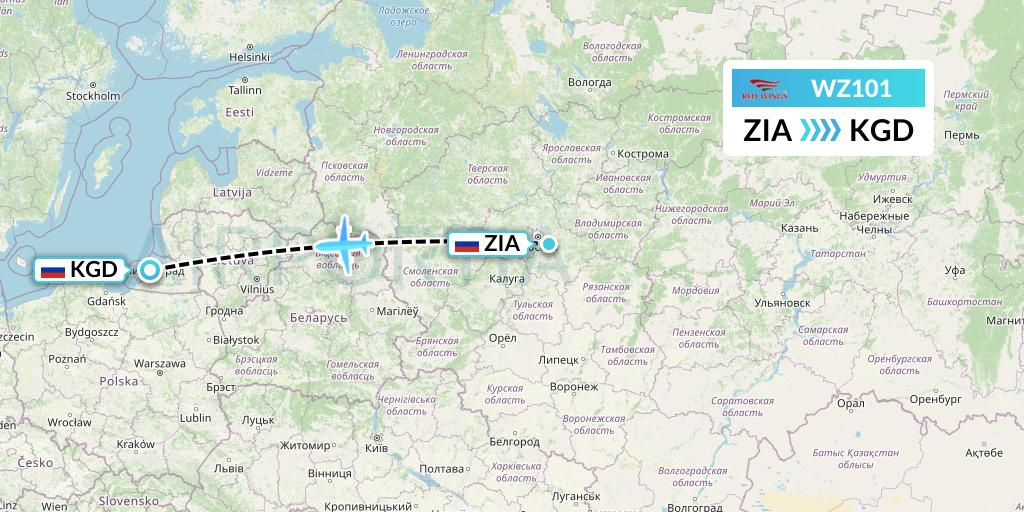 WZ101 Red Wings Flight Map: Moscow to Kaliningrad
