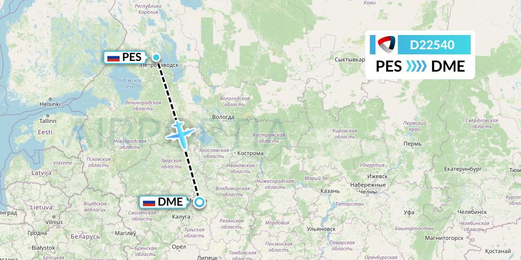 D22540 Severstal Aircompany Flight Map: Petrozavodsk to Moscow