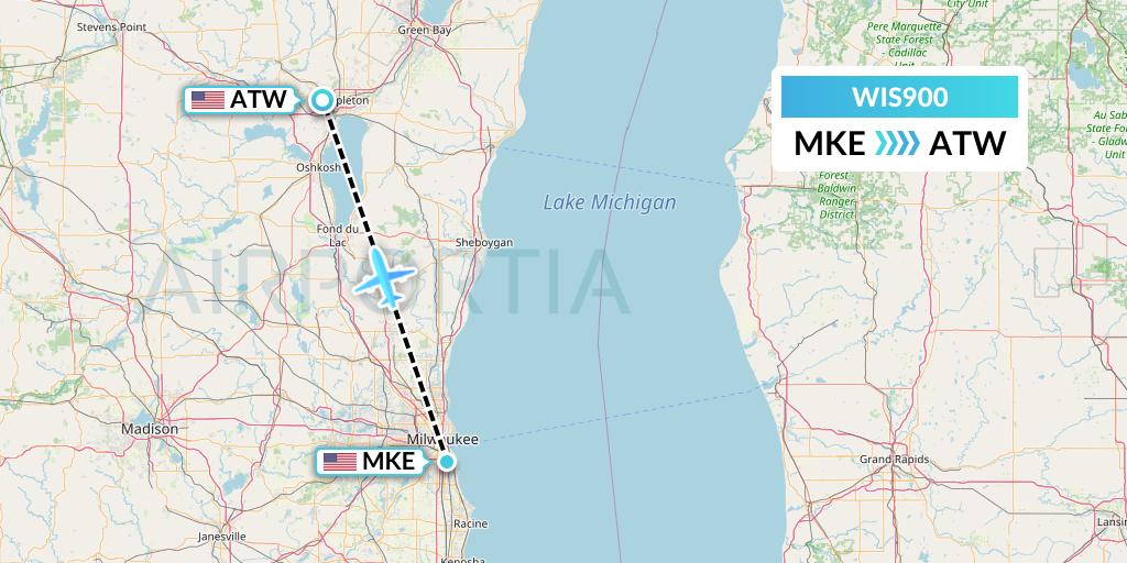 WIS900 Paccair Flight Map: Milwaukee to Appleton